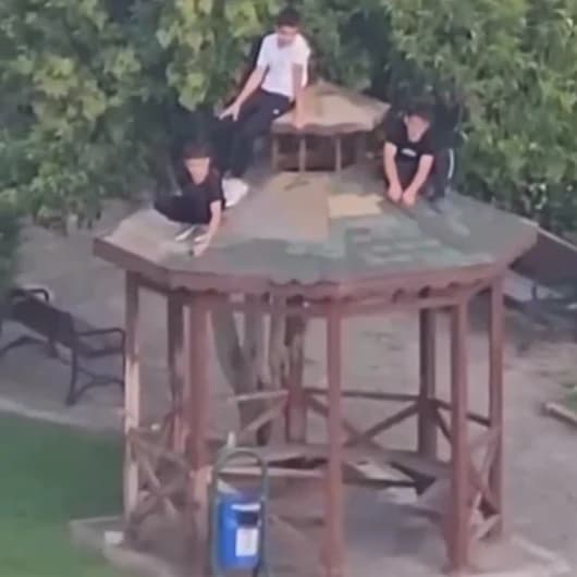 Esenler'de parkta tepki çeken görüntüler: Çardağın çatısına çıkıp kaplamaları tek tek söktüler